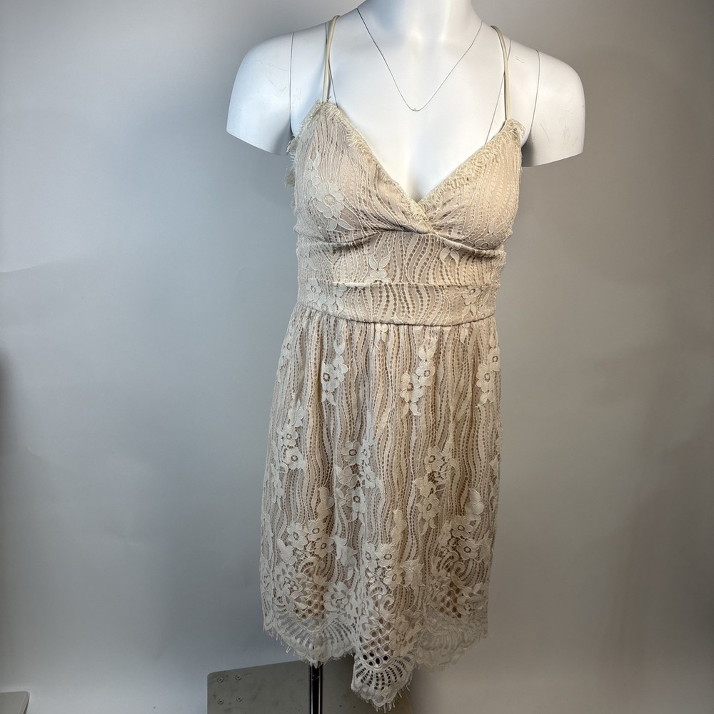 NWT AOOKSMERY Women S Beige Lace Dress Coquette Boho Floral Cotton Blend
